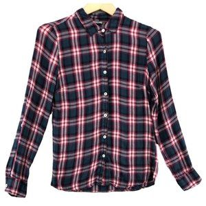 Charlotte Russe Womens Shirt Plaid Flannel Size XS Blue Red Long Sleeve Collared